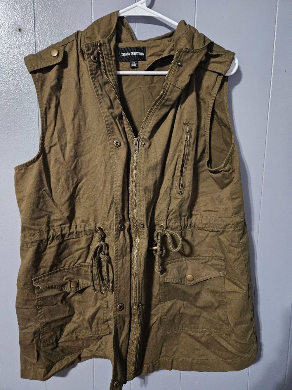 Zenana Outfitters Olive Green Hooded Cargo Utility Vest XL